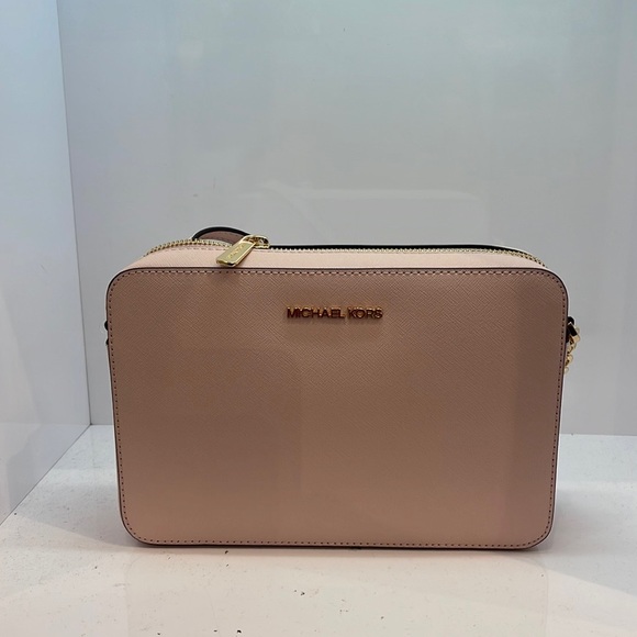 Michael Kors Jet Set Item Large East West Zip Crossbody Leather Powder Blush - Picture 13 of 16